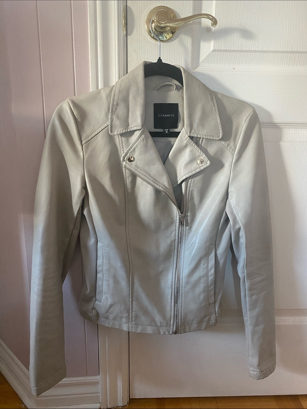 Dynamite Light Gray Faux Leather Asymmetrical Moto Jacket